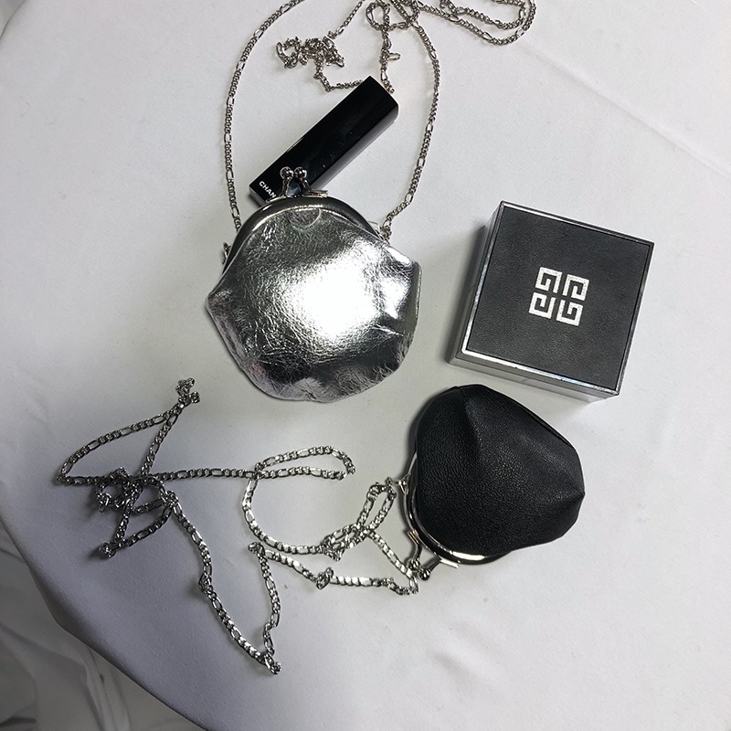 More Mini Clutch Crossbody Coin Purse with Clasp Frame - 2-Way, Black/Silver