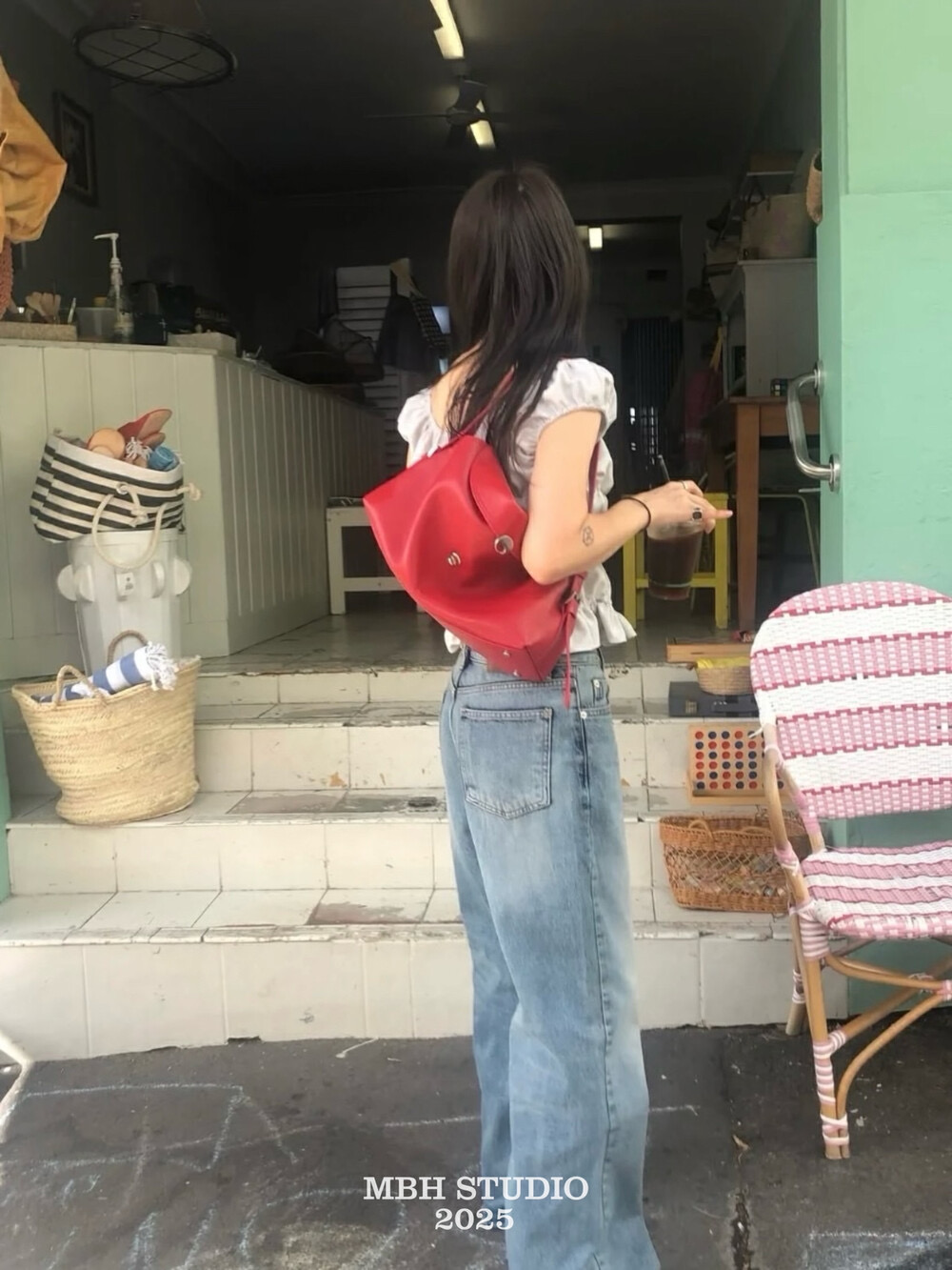 MBH Korean Niche Genuine Leather Lock Tote Bag Handbag Underarm Bag Commuter Genuine Leather Shoulder Bag