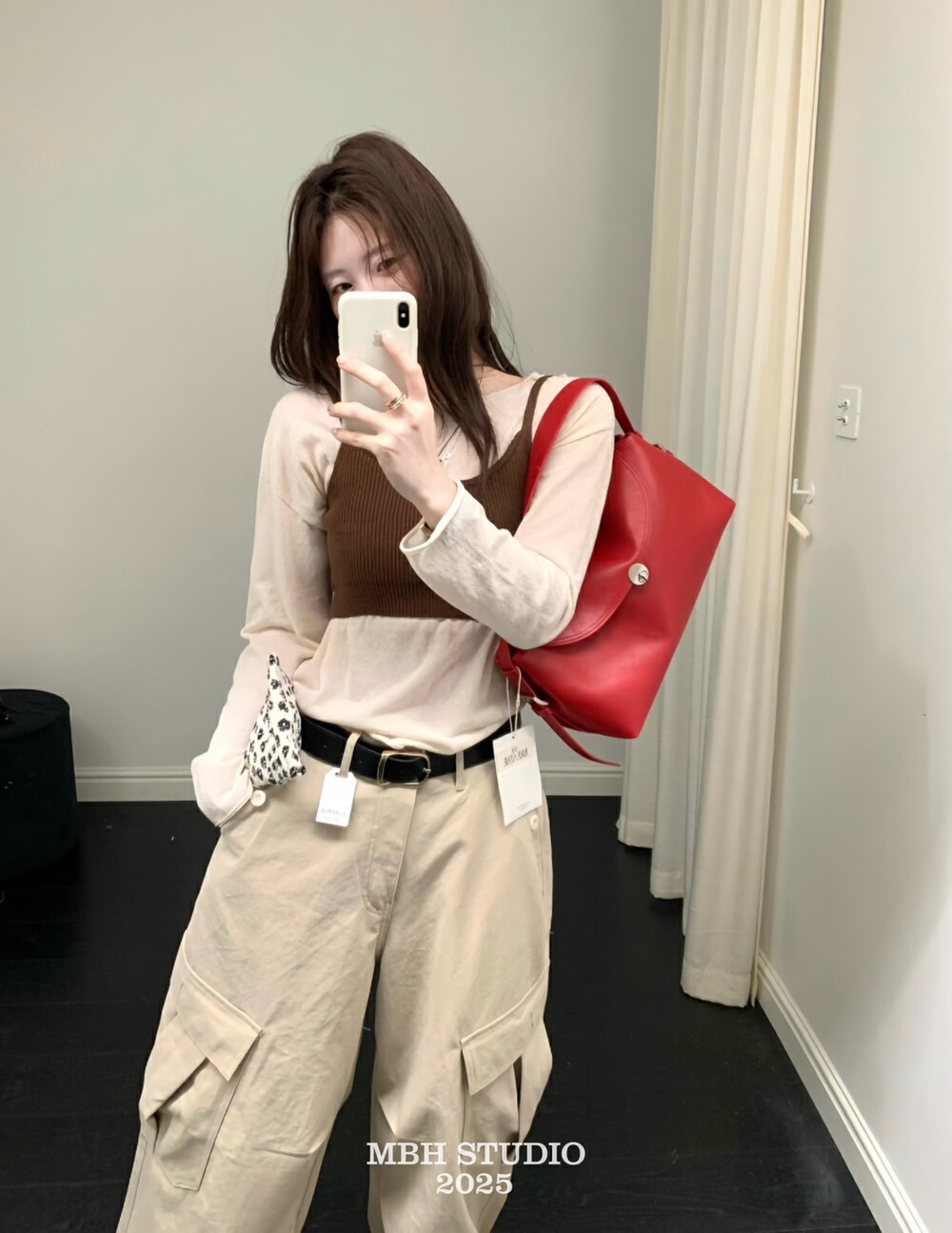 MBH Korean Niche Genuine Leather Lock Tote Bag Handbag Underarm Bag Commuter Genuine Leather Shoulder Bag - Image 2
