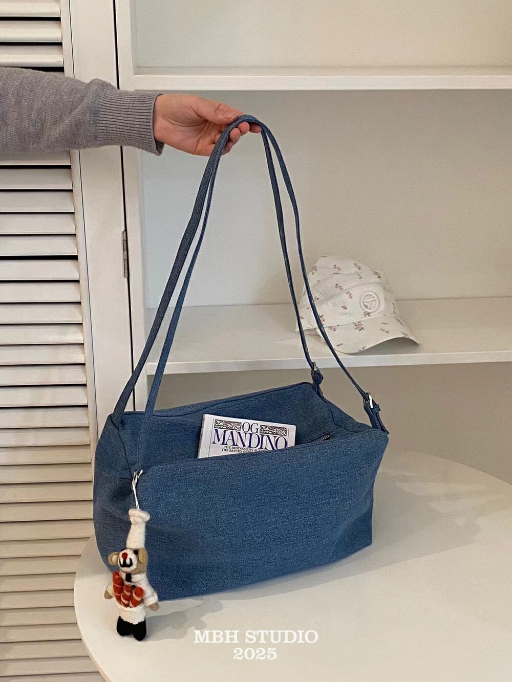 MBH Denim Casual Tote Bag Lazy Style Commuter Large Capacity Shoulder Bag