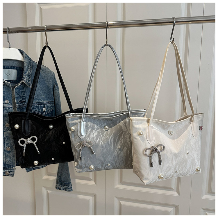 Premium Pearl Bow Women's Tote Bag 2025 New Commuter Shoulder Bag Large Capacity Wholesale - Image 3