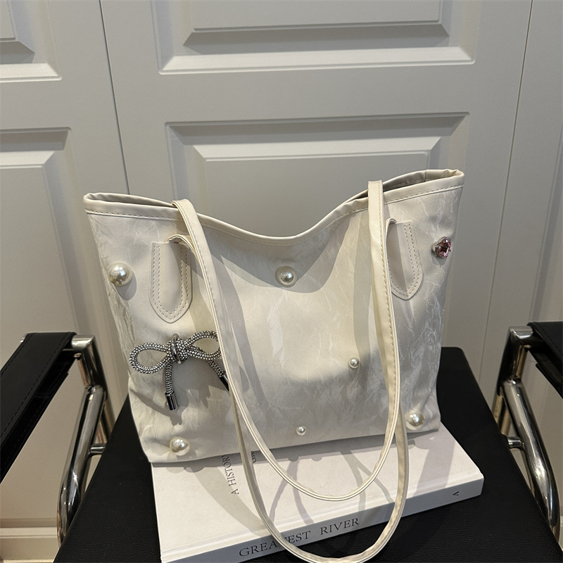 Premium Pearl Bow Women's Tote Bag 2025 New Commuter Shoulder Bag Large Capacity Wholesale - Image 4