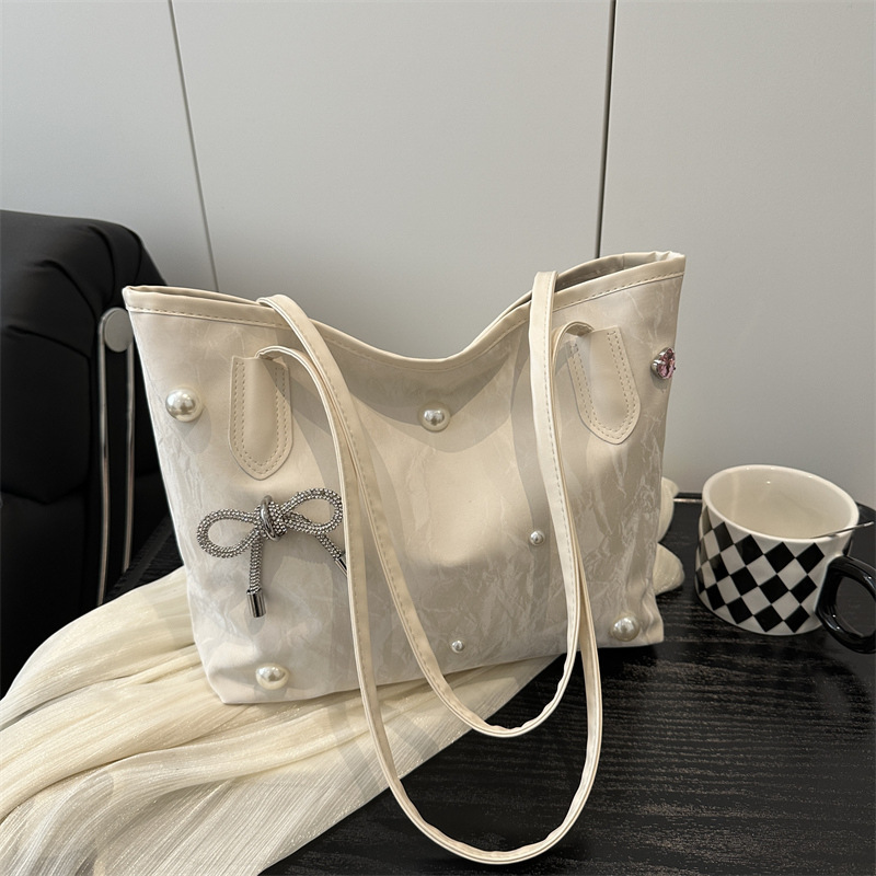 Premium Pearl Bow Women's Tote Bag 2025 New Commuter Shoulder Bag Large Capacity Wholesale - Image 2
