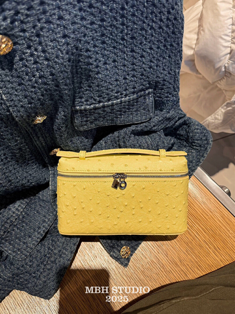 MBH Sweet Top Layer Cowhide Ostrich Pattern LP19 Lunch Box Bag Crossbody Handbag with Shoulder Strap - Image 3