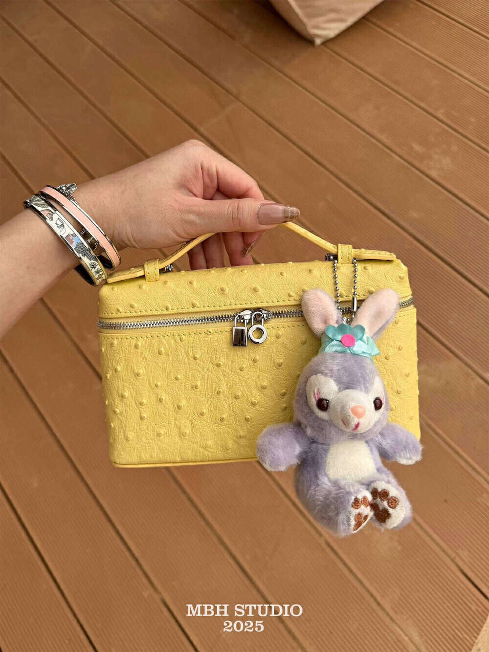 MBH Sweet Top Layer Cowhide Ostrich Pattern LP19 Lunch Box Bag Crossbody Handbag with Shoulder Strap - Image 2