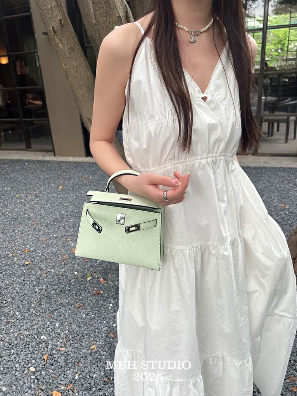 MBH Palm Grain Cowhide Second Generation Kelly Bag Leather Handbag Crossbody with Shoulder Strap