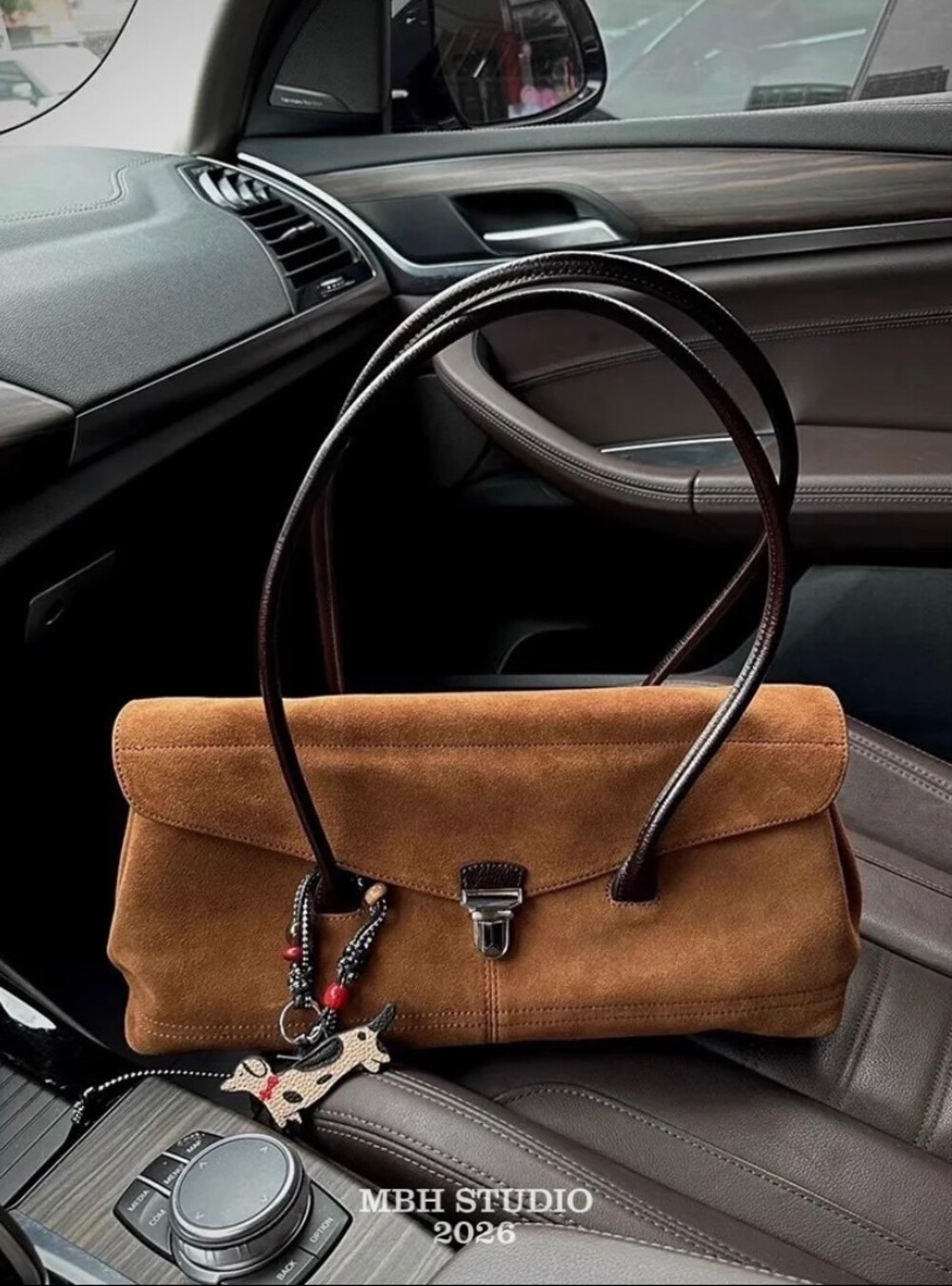 MBH Frosted Leather Color-Block Flap Baguette Bag Large-Capacity Commuter Handbag Shoulder Bag - Image 2