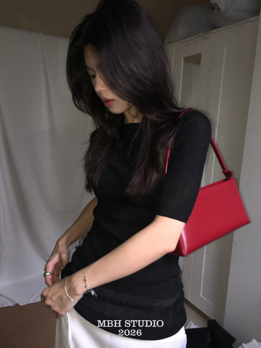 MBH Genuine Leather Baguette Bag Red Wedding Everyday Underarm Shoulder Bag - Image 3
