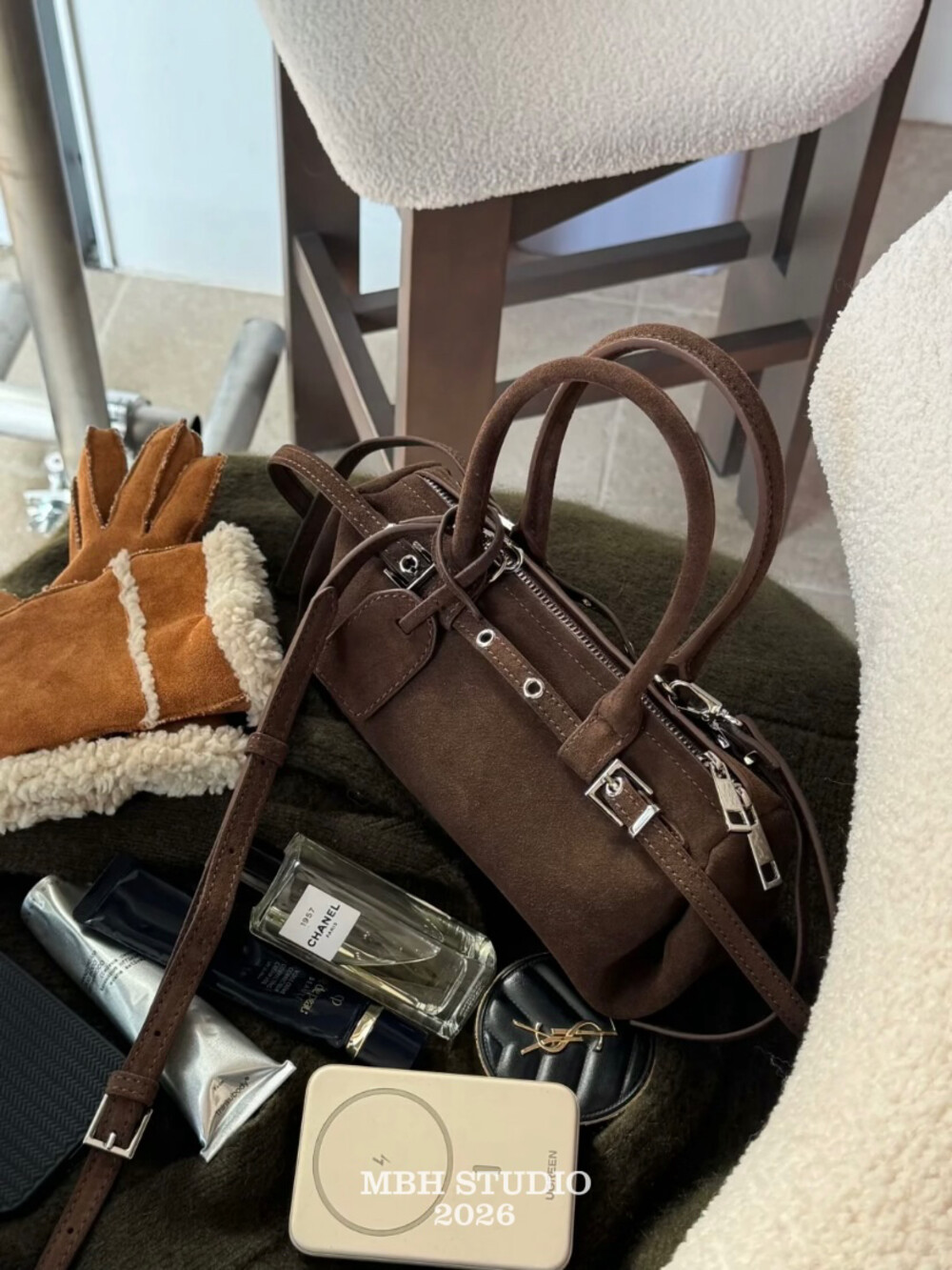 MBH Small Sausage Bag Matte Leather Moto Baguette Shoulder Handbag with Strap - Image 3
