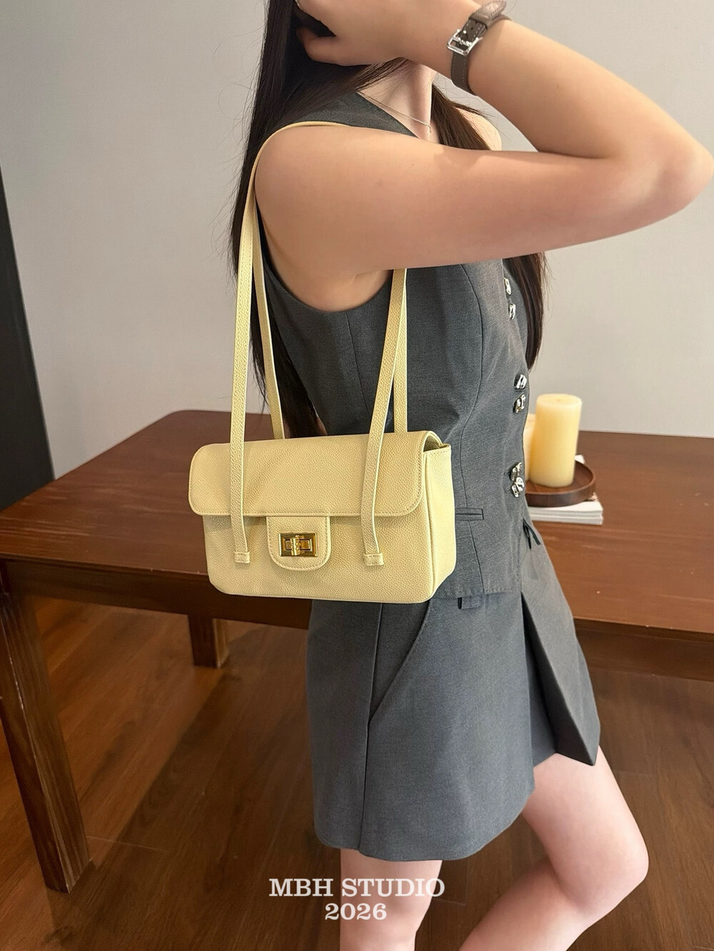 Caviar Leather Baguette Bag Small Square Shoulder Bag Underarm Bag - Image 2