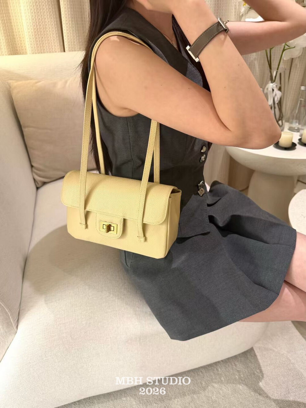 Caviar Leather Baguette Bag Small Square Shoulder Bag Underarm Bag