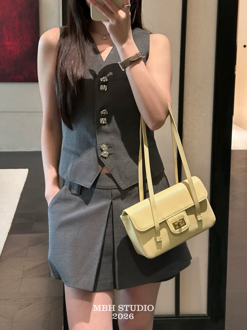 Caviar Leather Baguette Bag Small Square Shoulder Bag Underarm Bag - Image 4